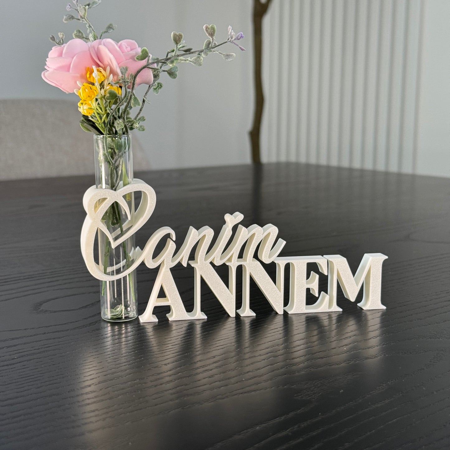 Dekoaufsteller mit Glasröhrchen "Canım Annem" – liebevolle Geschenkidee zum Muttertag